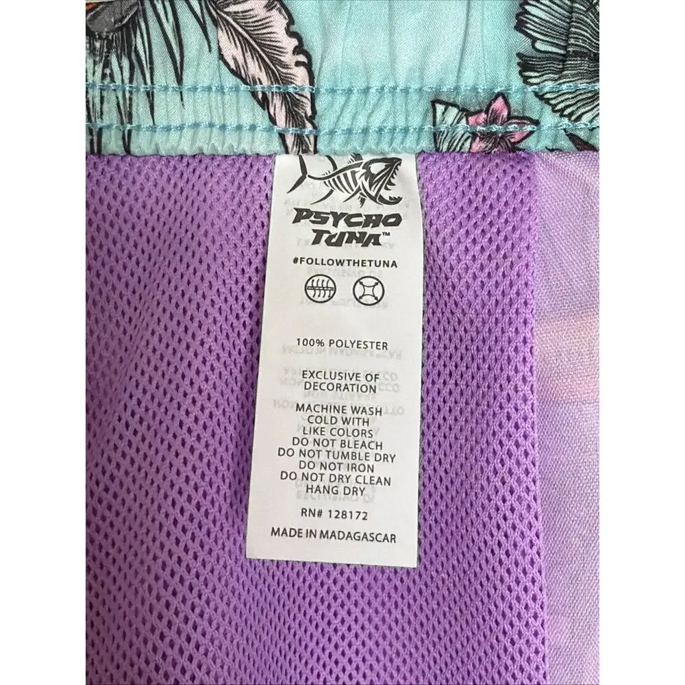 Psycho Tuna Tropical Birds Swim Trunks Men's Medium Aqua Parrot Beach Resort NWT